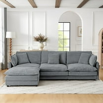 Modern Grey Towel Fabric L-Shaped Sectional Sofa with Ottoman for Living Room (110.2''x58.7'')
