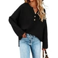 thumbnail image 1 of HSHDLDF Women's Oversized Sweaters Batwing Long Sleeve Loose V Neck Button Henley Tops Pullover Knit Jumper, 1 of 5
