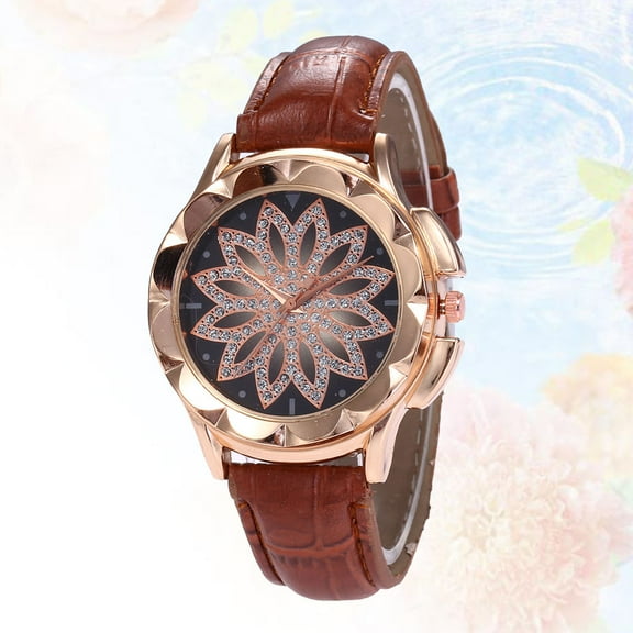 Milisten Women Fashionable Rhinestone Watch Elegant Alloy Quartz Wristwatch Symbol Beautiful Watch Jewelry for Ladies (Brown)