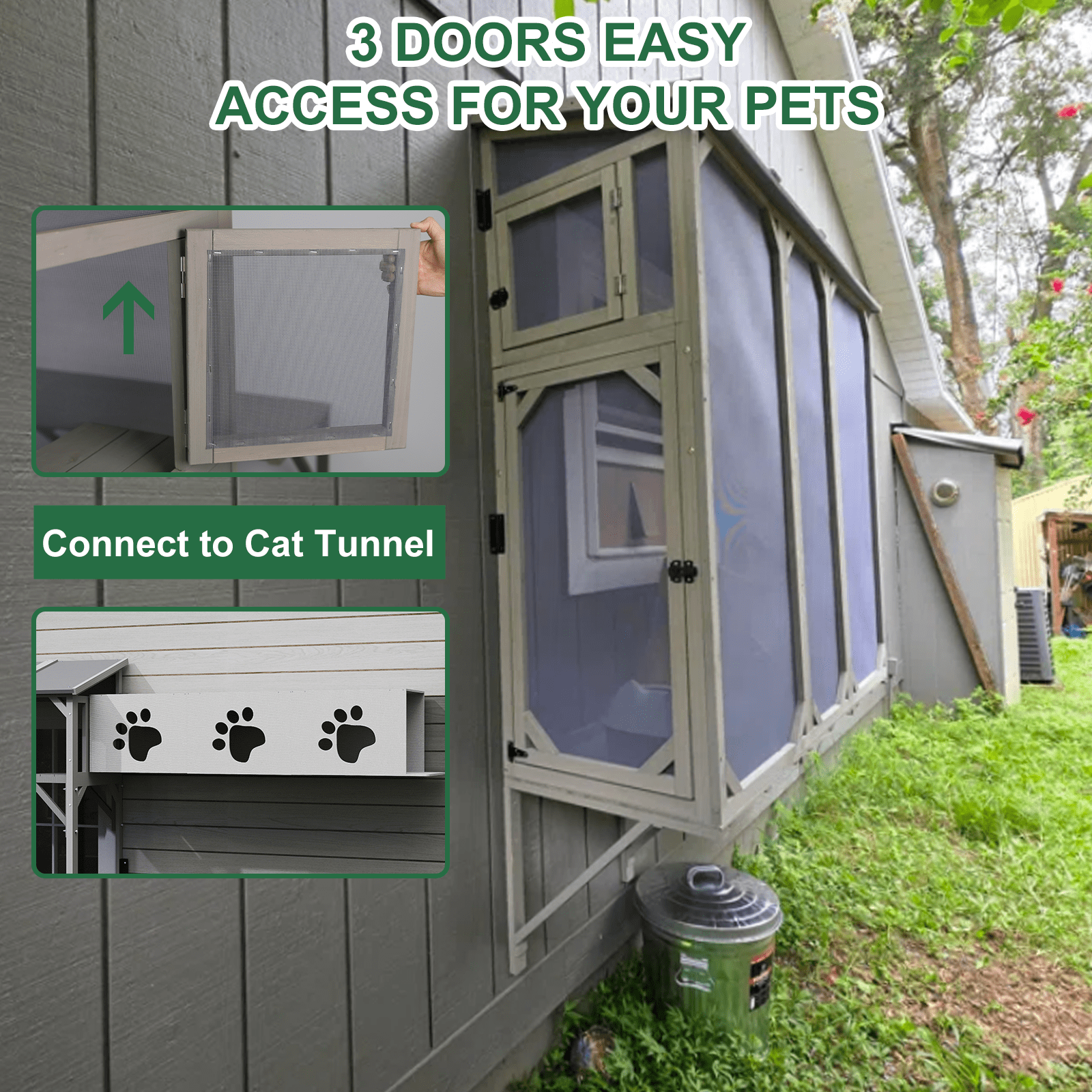 PETSCOSSET Wooden Cat Window Box Enclosure for Multiple Indoor Cats, Small Pet Perch House
