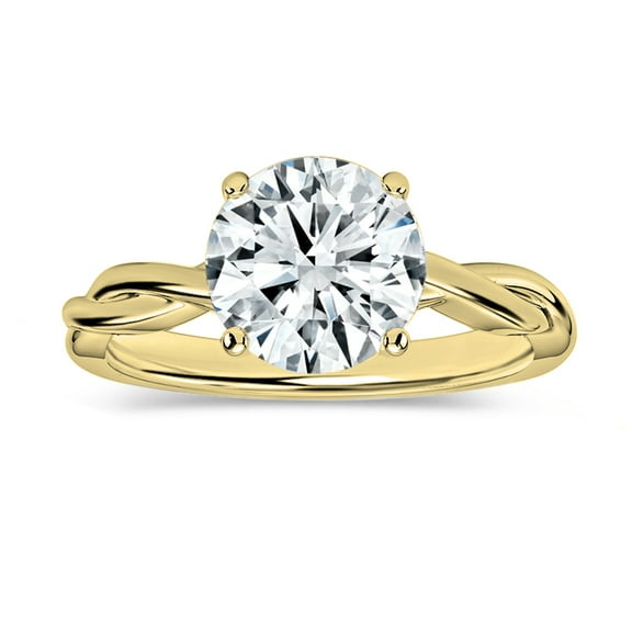 ALLORYA IGI Certified 2.00 Carat Round Lab Grown White Diamond Solitaire Intertwined Strands Engagement Ring for Women in 10K Solid Yellow Gold, Size 7.5