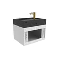 thumbnail image 2 of Amazon 24" White Wood Floating Vanity with Black Top and Gold Trim, 2 of 10