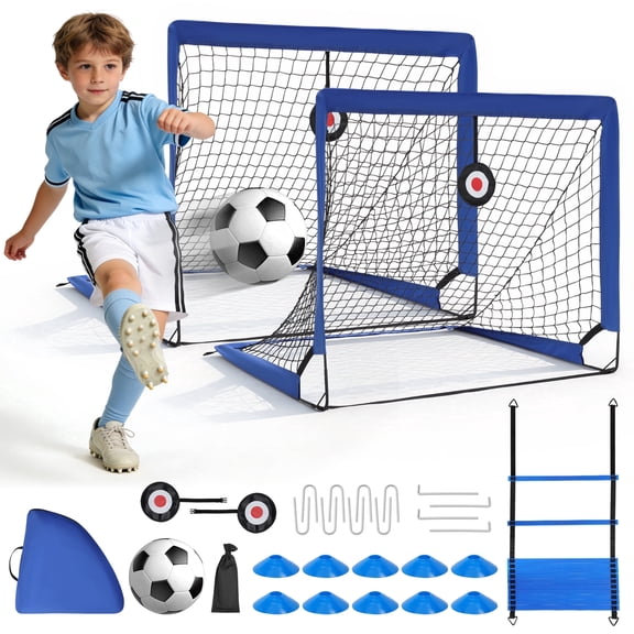 Doulami Soccer Goal 4x6ft Portable Soccer Goal for Backyard, Set of 2, Pop Up Soccer Net ,Training Equipment with Soccer Ball, Ladder, Cones, Targets