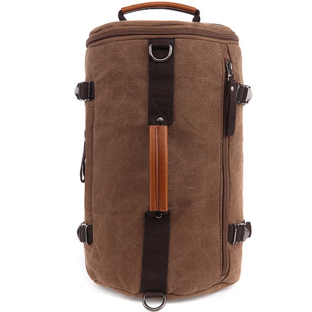 Coofit Travel Backpack Fashion Retro Unisex Cylinder Canvas Duffel Bag Outdoor Rucksack Shoulder Handbag Backpack