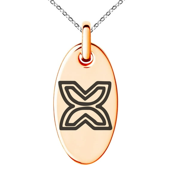 Stainless Steel Aztec Freedom Rune Engraved Small Oval Charm Pendant Necklace