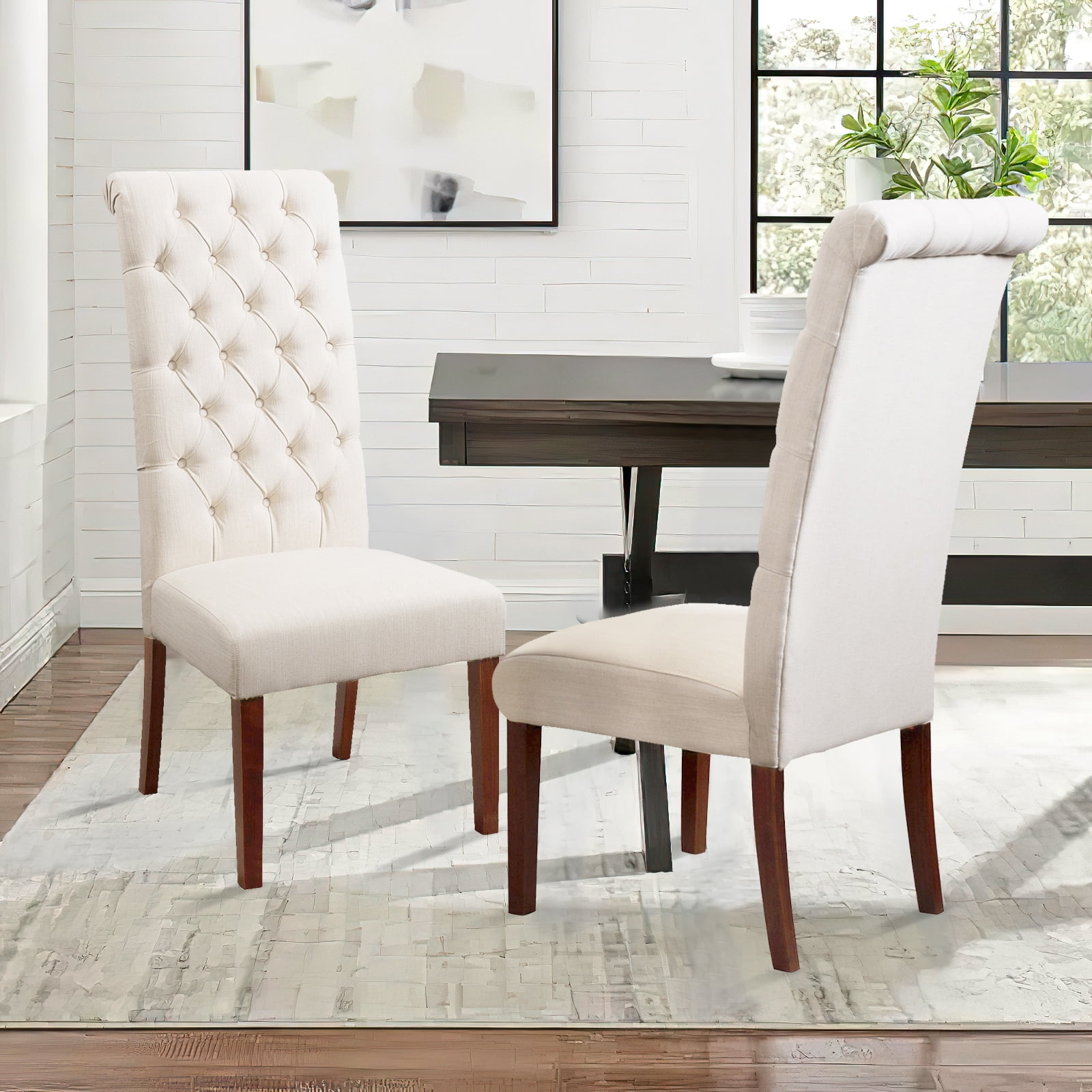Kadyn Contemporary Fabric High Back Dining Chairs Set of 2, Upholstered Kitchen Side Chair for Dining Room, Modern Dinner Chairs with Wood Legs, Natural Kadyn Contemporary Fabric High Back Dining Chairs Set of 2, Upholstered Kitchen Side Chair for Dining Room, Modern Dinner Chairs with Wood Legs, Natural