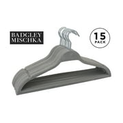 Rubberized Non-Slip Clothes Hangers (15 Pack) ; Grey - with Ribbed Shoulders 2.5 Oz Light;