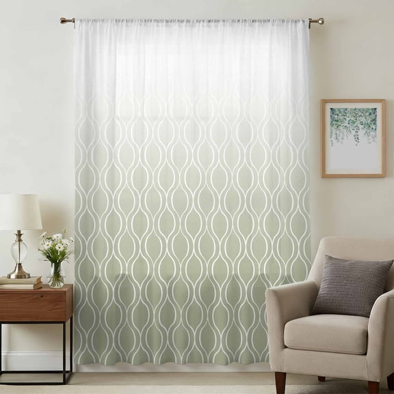 Sage Green Moroccan Sheer Curtains 84 Inches Long, Abstract Stripes Ombre Modern Light Filering Curtains, Breathable Simi Curtain Privacy Drapes for Living Room Bedroom Lightweight Window Treatment