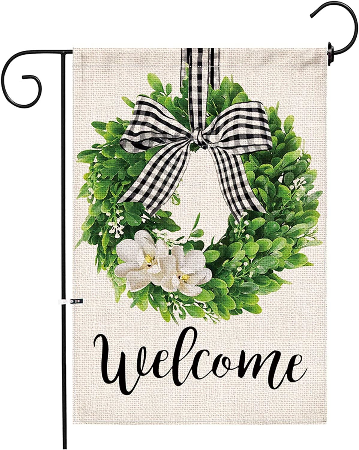Spring Summer Flag Yard Outdoor Decoration 12.5 x 18 Inch AVOIN Welcome Spring Lamb's Ear Wreath with Pink Tulips and Berries Garden Flag Vertical Double Sided