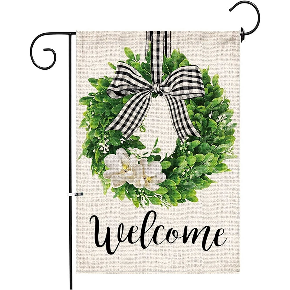 Boxwood Wreath Welcome Garden Flag