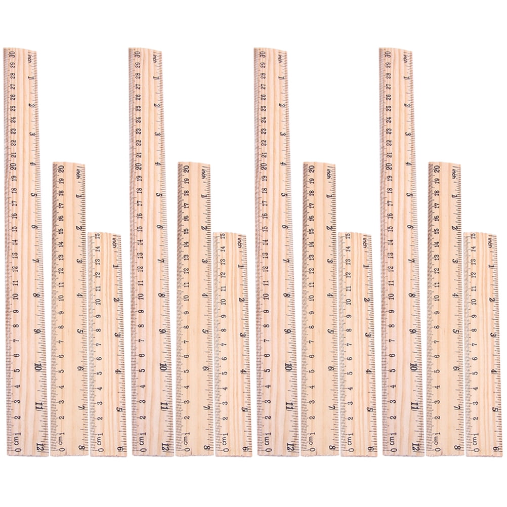 12Pcs Wood Rulers Measuring Rulers Students Rulers Math Learning Rulers