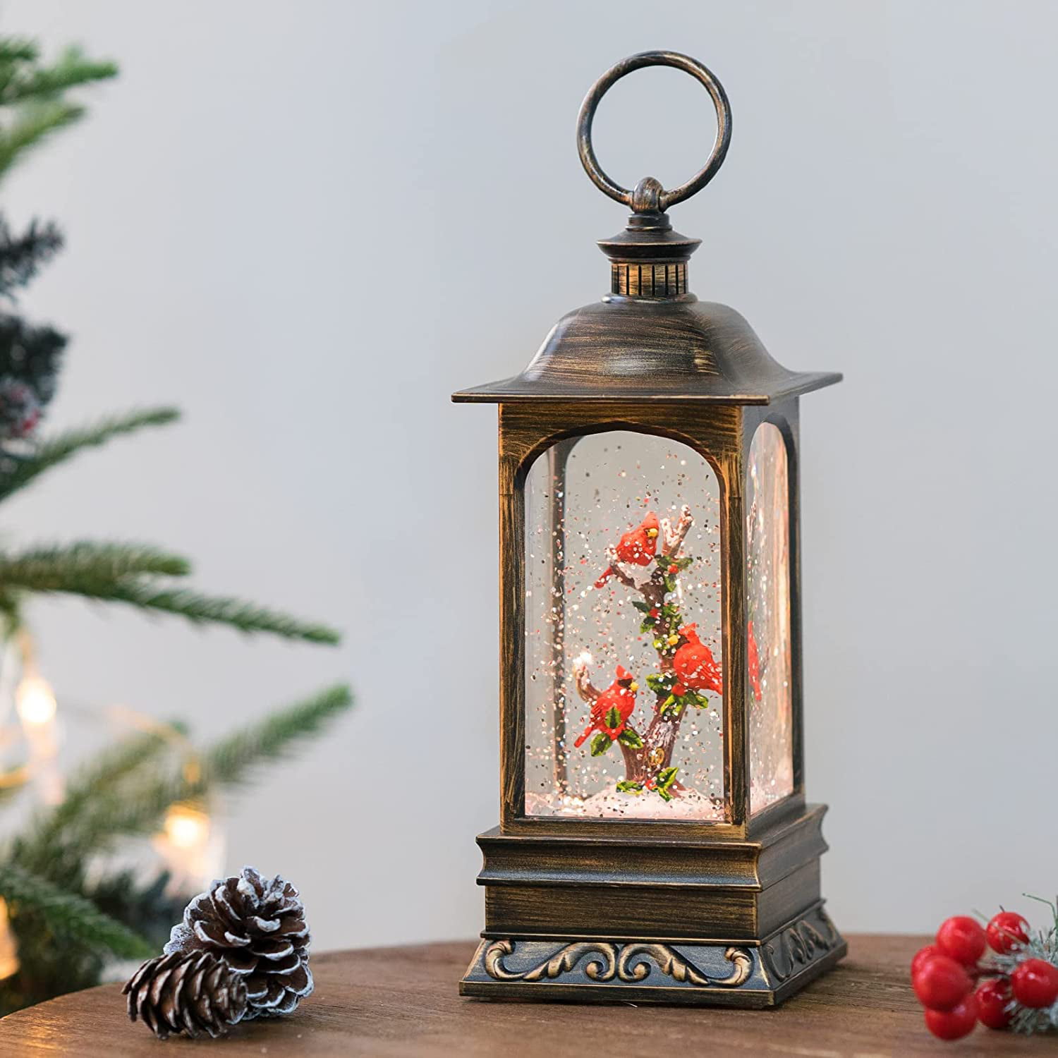 ホワイトブラウン Christmas Snow Globes Cardinal Music Water Lantern Holiday  Decorations Gifts for Family Children or Friends＿並行輸入品 