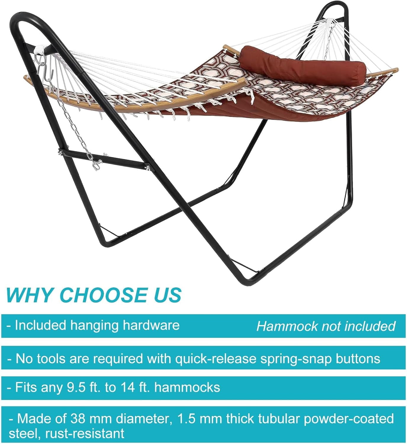 IdealHouse Heavy Duty Portable Hammock Stand for 2 People, Adjustable Outdoor Stand for 9-14Ft Metal Hammocks, Steel Frame for Outdoor Balconies, Porches, Patios, Decks and Backyards