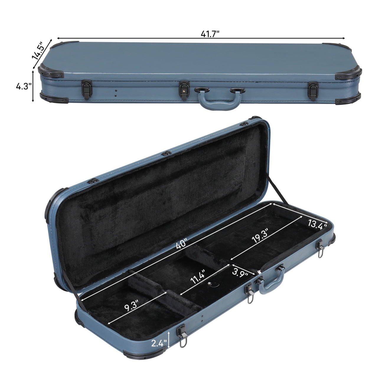 Electric Guitar Square Hard Case with Storage Compartment, Guitar Shell Case with Lock, Portable Square Hardshell with Protective Sleeve for ST, TL, Burning Fire 170 Style, Blue