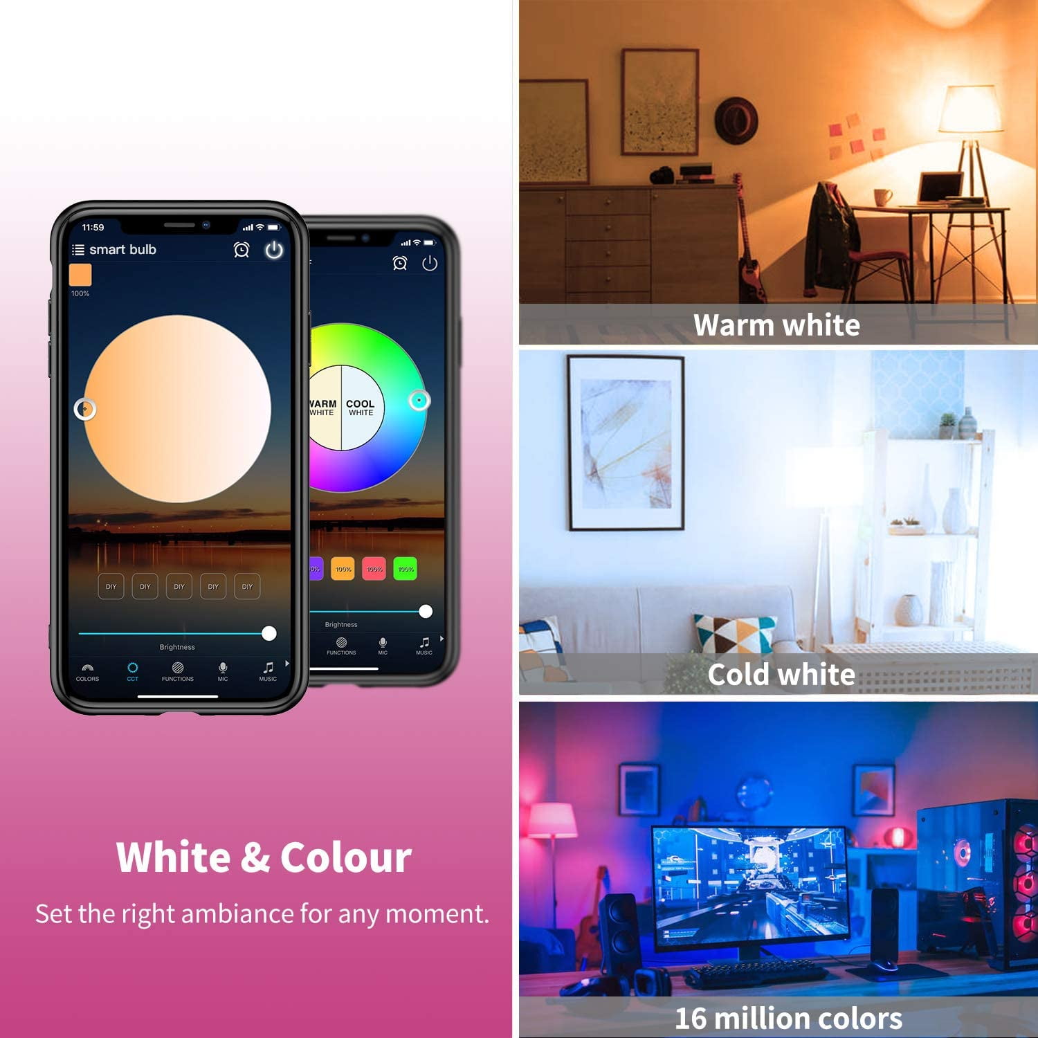 - 7W A19 E27 Multicolor Tunable White Google Home Assistant and IFTTT HaoDeng WiFi LED Smart Bulb 4Pack- Dimmable Color Changing Disco Ball Lamp Compatible with Alexa 60W Equivalent 