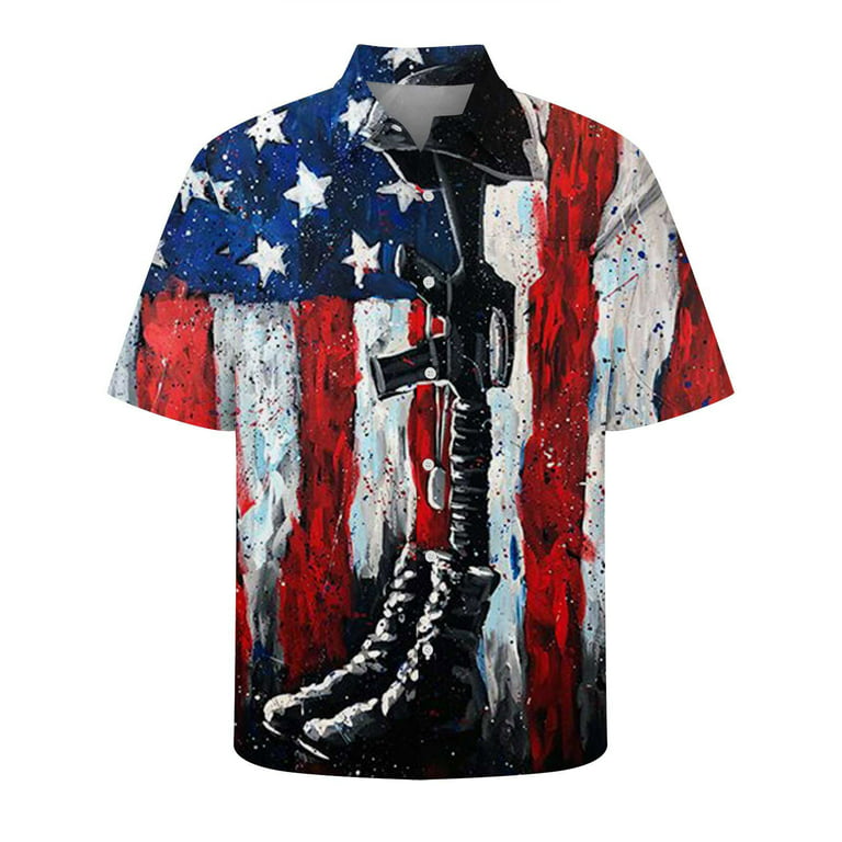 Dovford Mens Amrican Flag Shirts for Men's 4th of July Patriotic Shirts  Casual Button Down Short Sleeve Regular Fit Summer Top