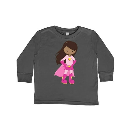 

Inktastic African American Girl Pink Cape Superhero Girl Gift Toddler Toddler Girl Long Sleeve T-Shirt