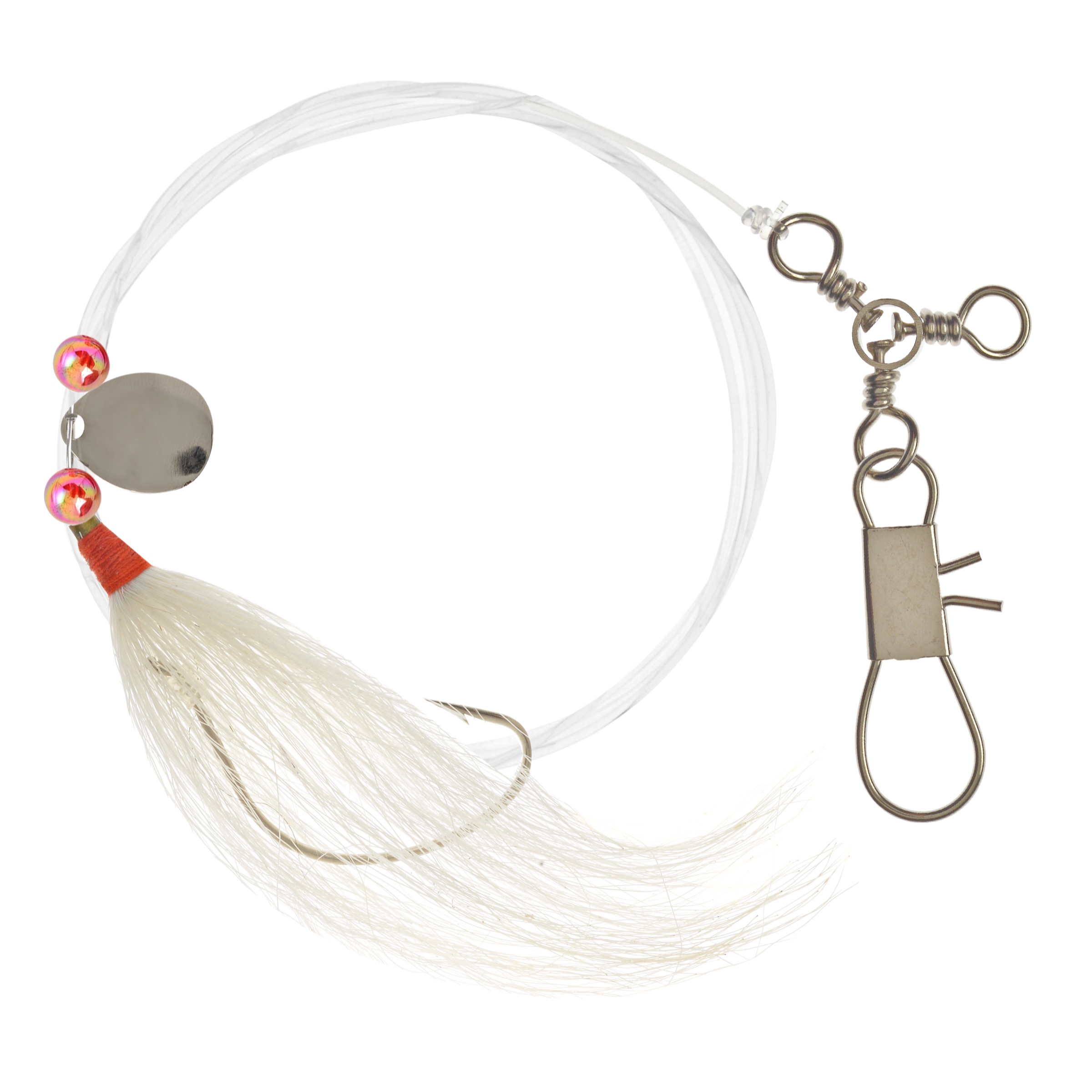 Hurricane Fluke Fishing Rig w/ Spinner & Bucktail Teaser, White, 36