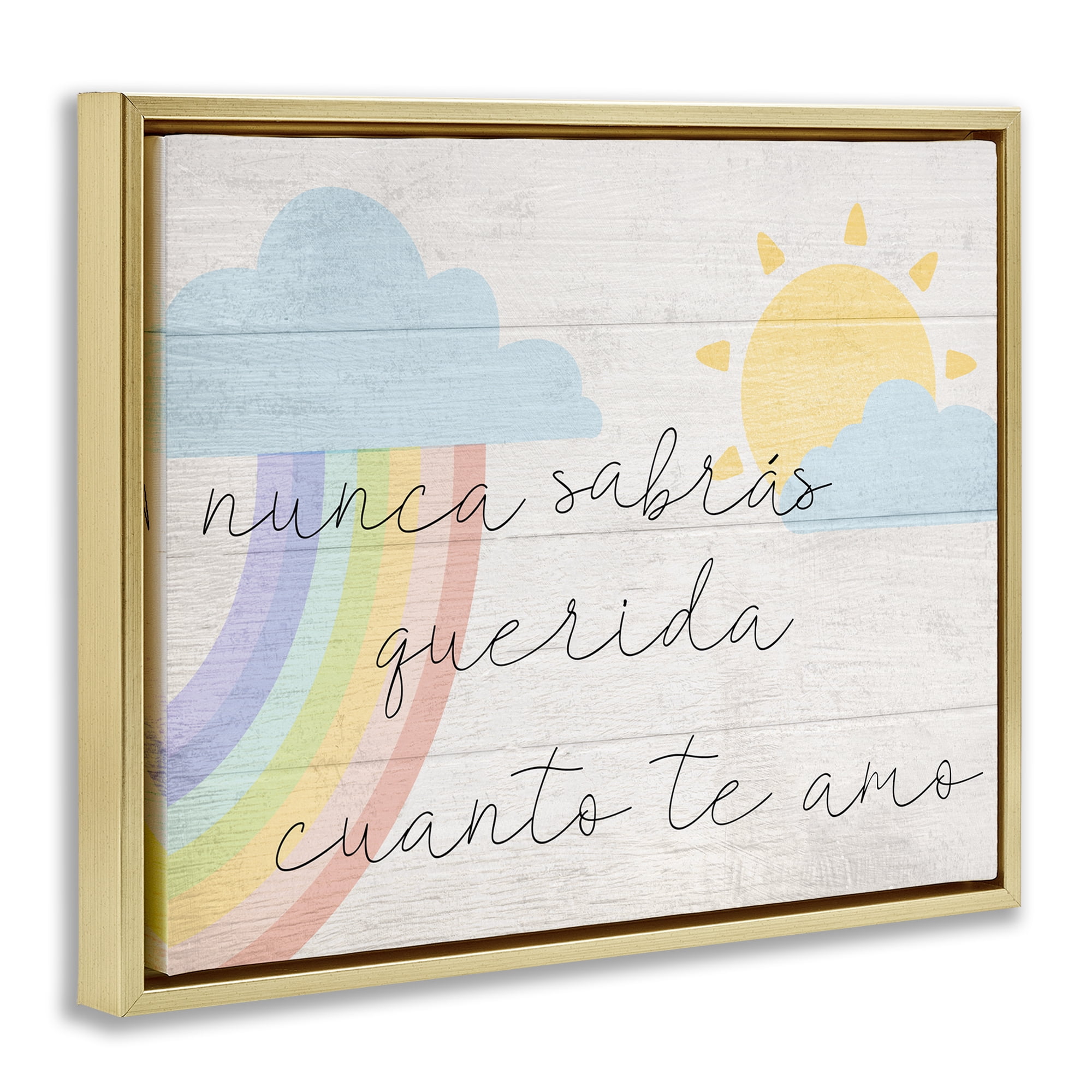 Stupell Industries Querida Cuanto te Amo Inspirational Quotes & Sayings Painting Gold Floater Framed Art Print Wall Art, 21 x 17