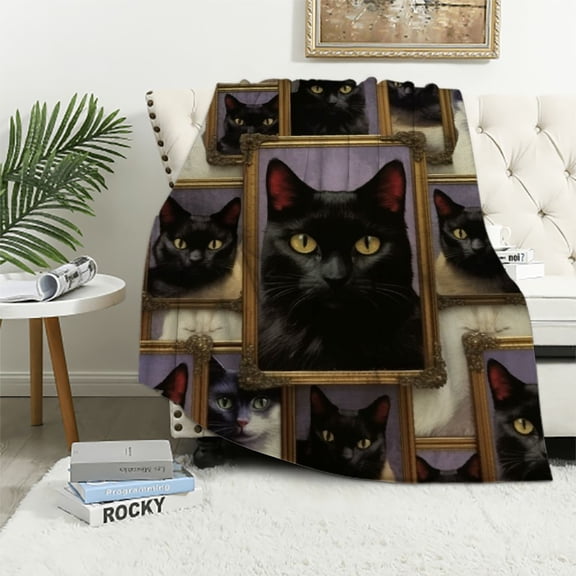 JEUXUS Black Cat Throw Blanket for Couch, Super Comfy, Soft Warm & Decorative Blanket for Bed, Sofa and Living Room, Fuzzy Blanket  Throw Size, Cats Lover Gift