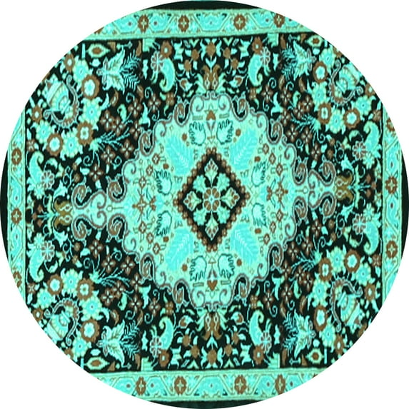 Ahgly Company Indoor Round Medallion Turquoise Blue Traditional Area Rugs, 8' Round