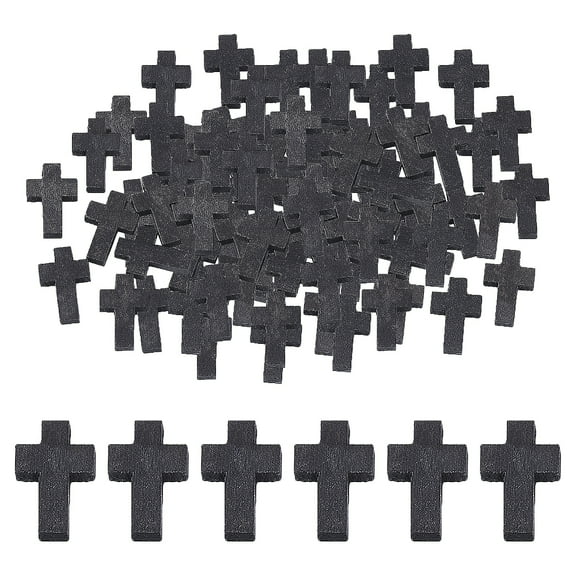 200Pcs Wood Cross Pendants Natural Wooden Small Cross Charms Pendants with Hole for Party Favors Necklace Jewelry Making DIY Craft Handmade Accessoriese Black