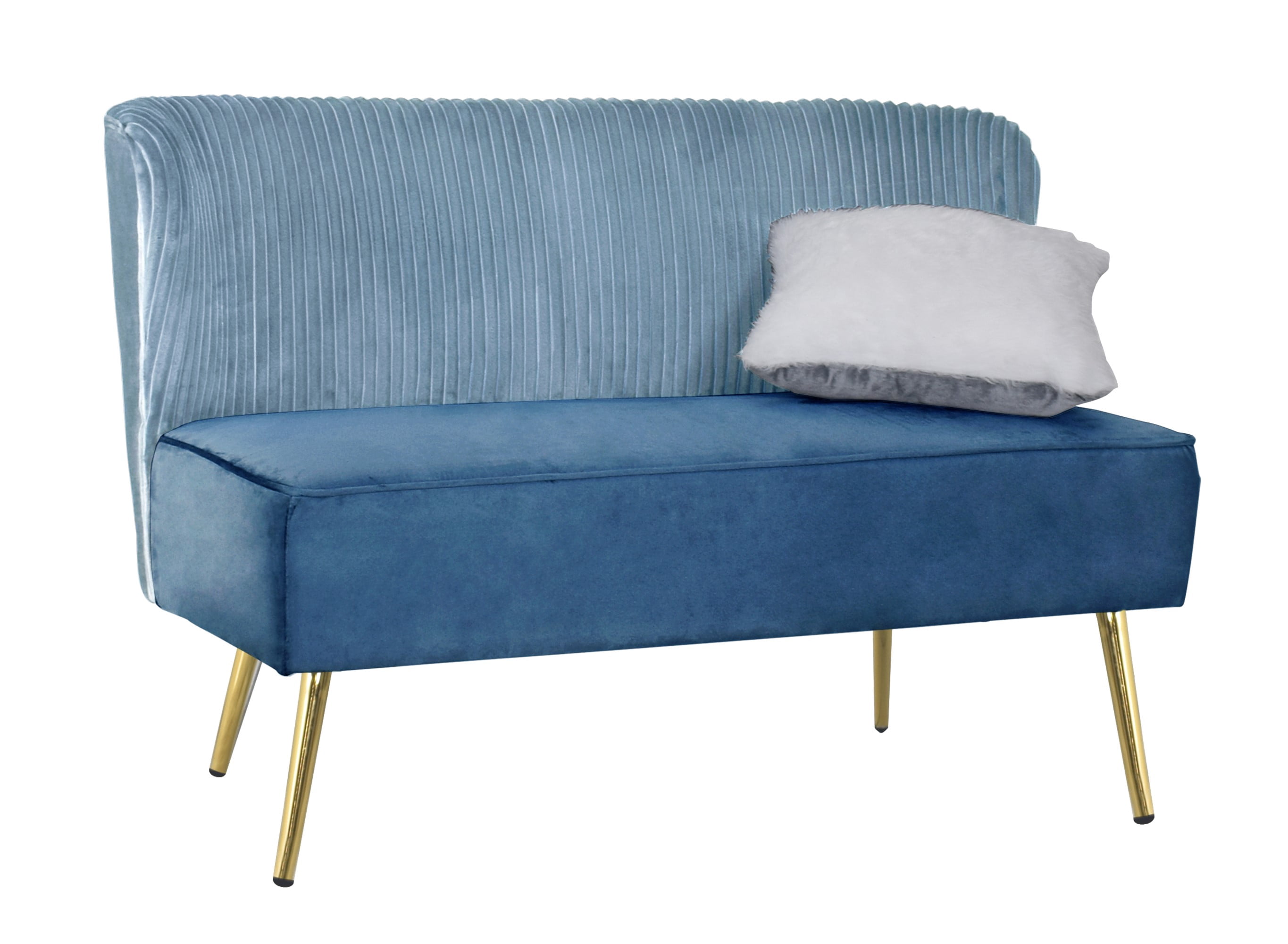 Home Design Hestie Velvet Loveseat with Curved Backrest and Gold Metal Legs, Modern Armless Design for Adult Living Room, Blue
