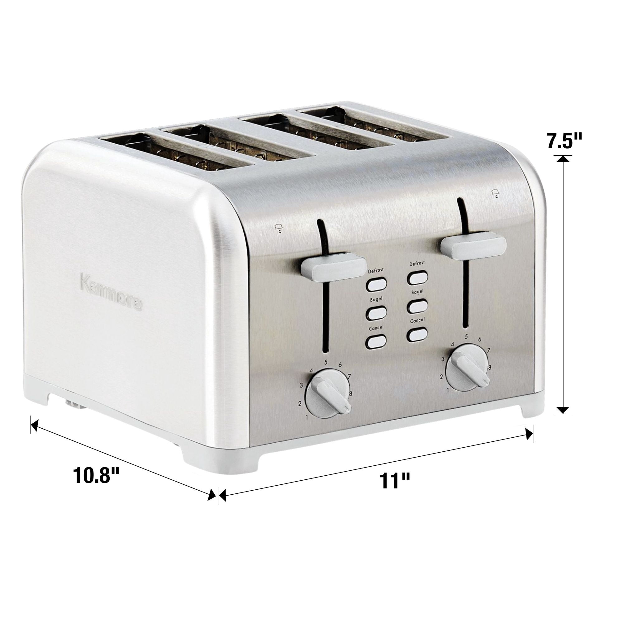 Kenmore 4-Slice White Stainless Steel Toaster, Dual Controls, Wide Slot