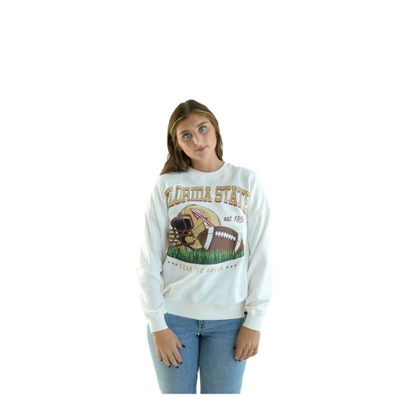 Women's White Florida State Seminoles Oversized Malone Multimedia Football Pullover Sweatshirt