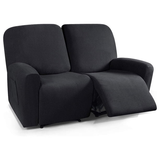 Xiao Hua Funda de sofá elástica negra, funda de sillón de vellón grueso, funda protectora para sofá de sala de estar, 2 plazas