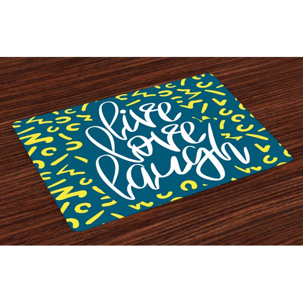 Live Laugh Love Placemats Set of 4 Romantic Ornate Poster Design with
