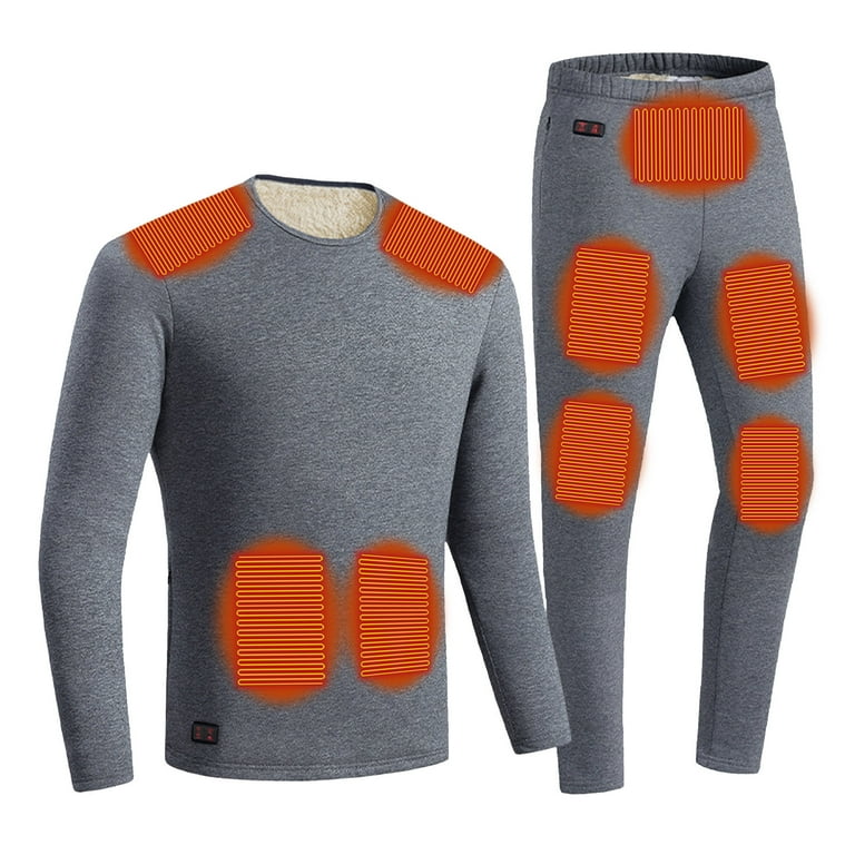 jsaierl Men's Heated Shirt Thermal Underwear Winter Warm Base Layer Top &  Bottom Set Long Johns 