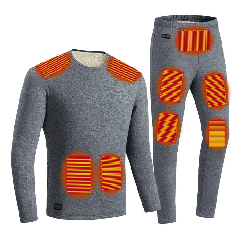 XFLWAM USB Heated Thermal Underwear Set for Women and Men's, Electric  Thermal Long Sleeve Tops and Bottom Long Johns with 18 Heating Zone Gray  3XL 