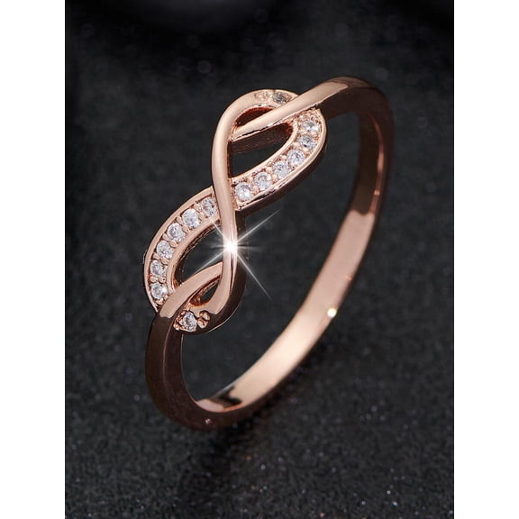 Rose Gold Infinity Knot Ring With Cubic Zirconia For Women