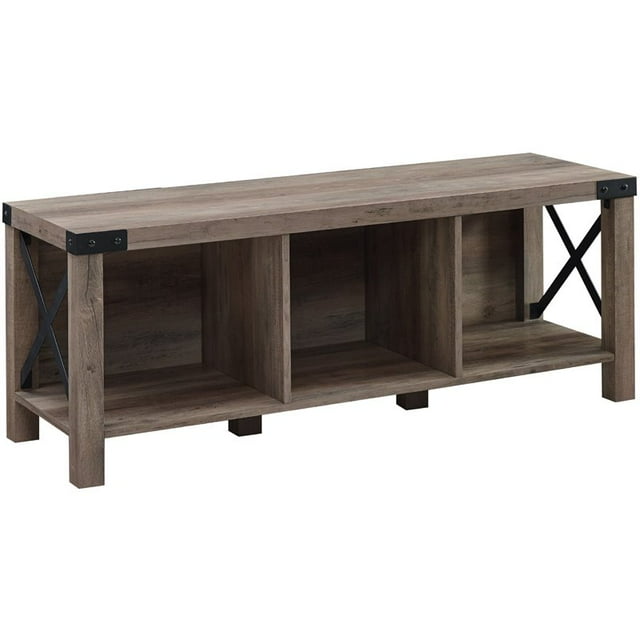 Banc d'Entrée en Métal de Ferme de 48 Po avec Rangement en Lavis Gris