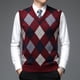 thumbnail image 5 of Middle Aged Men's Casual Vintage V-neck Sweater Tank Plaid Printed Patchwork Screw Thread Loose Jacquard Sleeveless Knitted Top, 5 of 5