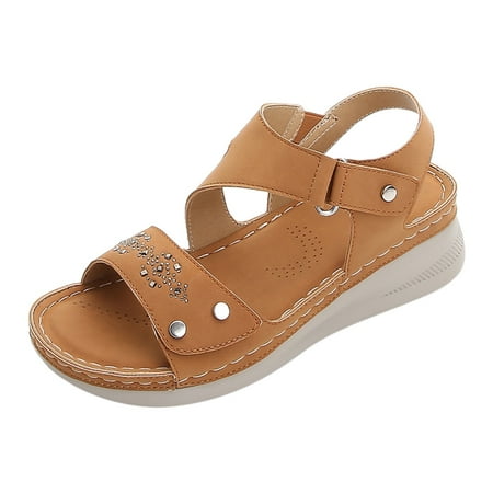 

Hvyesh Deals of The Day Women s Wedge Sandals Ankle Strap Open Toe Summer Sandal Beach Bohemia Comfortable Platform Outdoor Flats Shoes