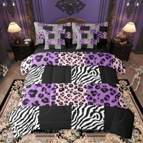 Homewish Leopard Zebra Print Bedding Comforter Set 7-Piece for Boys Girls,Geometric Plaid Grid King Bedding Sets,Abstract Animal Stripes Ultra Soft Bed Sheets,Breathable Home Decor,Reversible