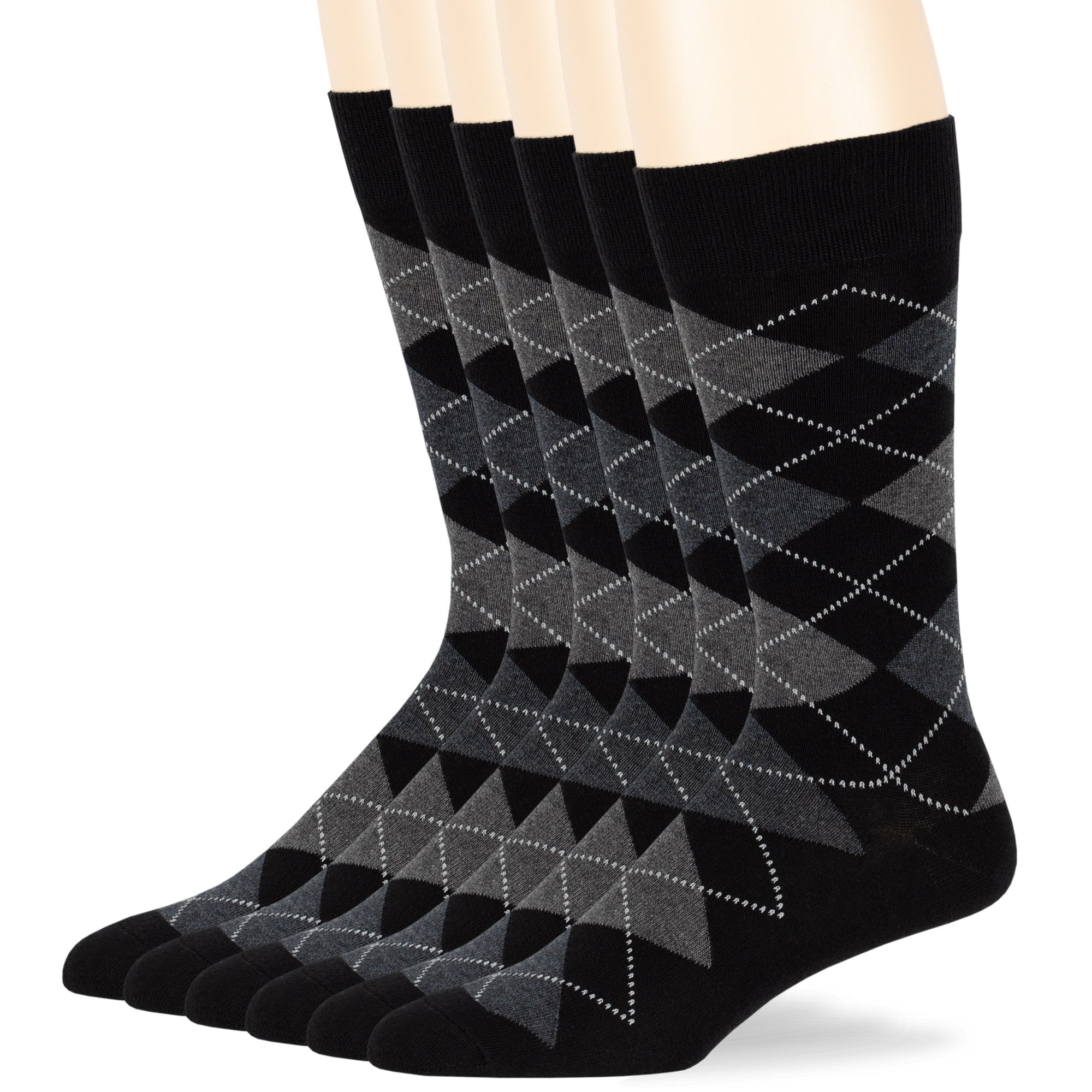 Mens, Cotton, Argyle, Lightweight, Dress Socks, Black, Large, 1013, 6