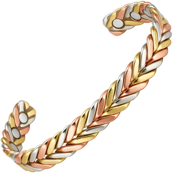 Wollet Tri Colored Braided Copper Magnetic Bracelet for Women Men, 6.5'' Pure Copper Bangles, Copper Jewelry Gifts