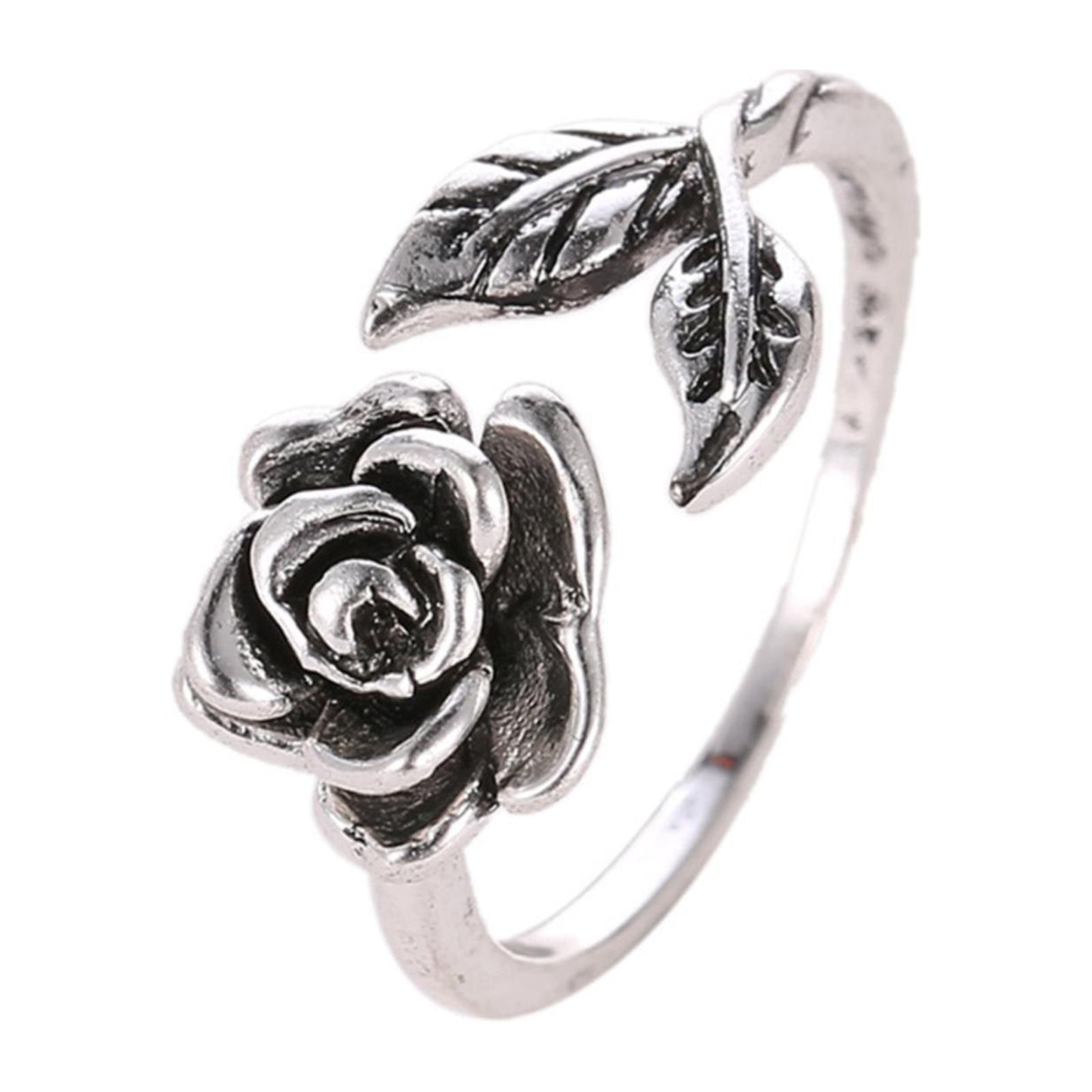 Xuemjiao Womens Rings Silver Color Leaf Rose Gold Color Rose Flower Wedding Engagement Open Ring for Woman Anillos Para Mujer (Rose Gold,One Size)