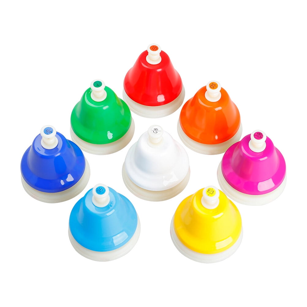 1 Set of 8 Notes Diatonic Colorful Metal Hand Bells Kids Musical
