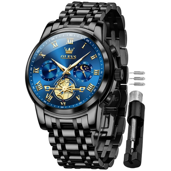 OLEVS Mens Watches Chronograph Business Dress Quartz Stainless Steel Waterproof Luminous Date Wrist Watch For Men Blue Dial