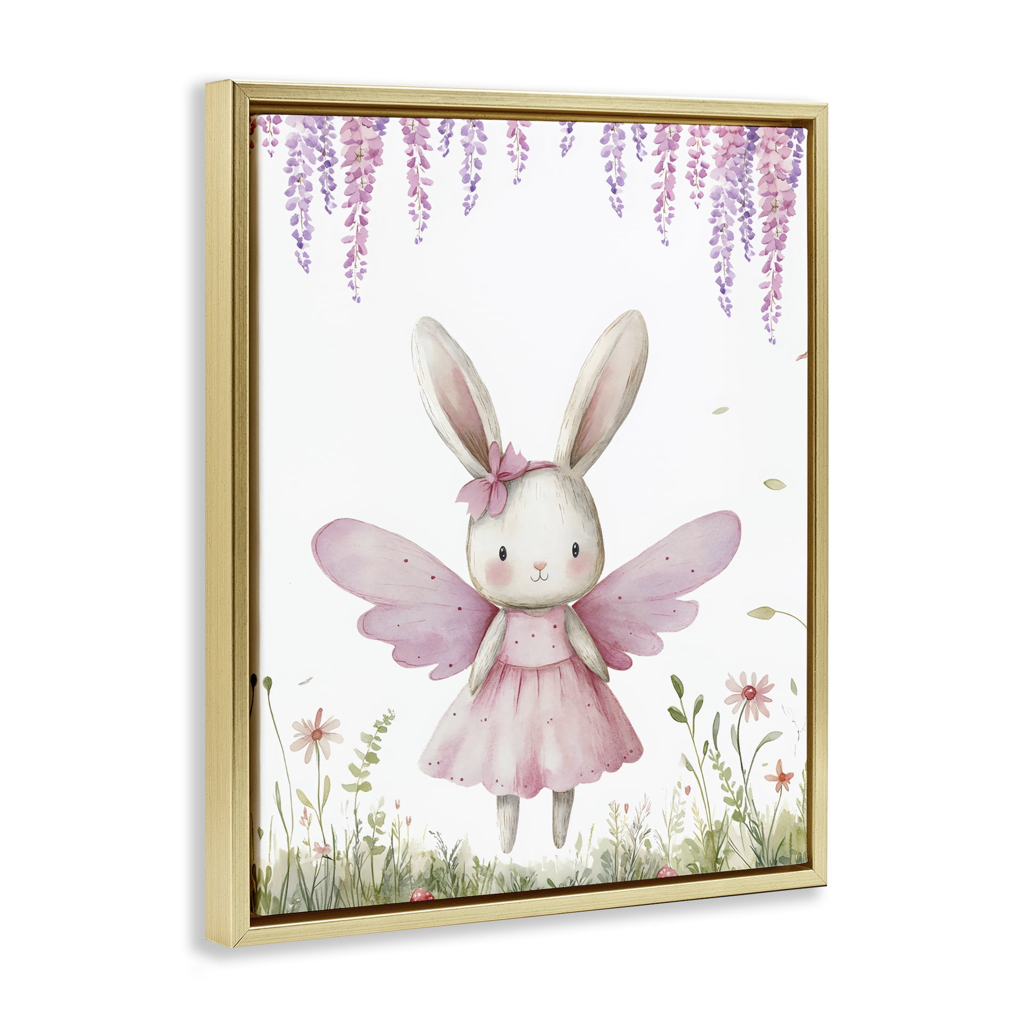 Stupell Industries Woodland Bunny Forest Fairy Gold Framed Floater Canvas Wall Art, design by LSR Design Studio