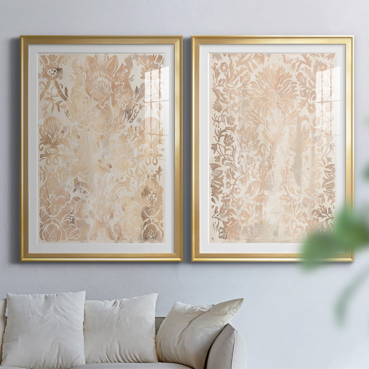 Wexford Home Walnut Damask III Premium Framed Print, 30.5" x 42.5" - Ready to Hang, Gold (Set of 2)