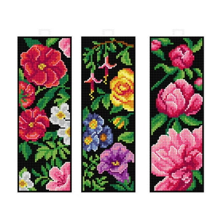 UPC: 5902067328811 | Counted cross stitch kit with plastic canvas Bookmarks Flowers set of 3 designs 7895