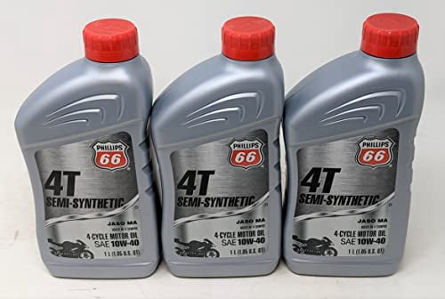Phillips 66 4T Semi Synthetic SAE10W-40 4-Cycle Engine Oil Quart for ATV and Motorcycles (3 Pack)