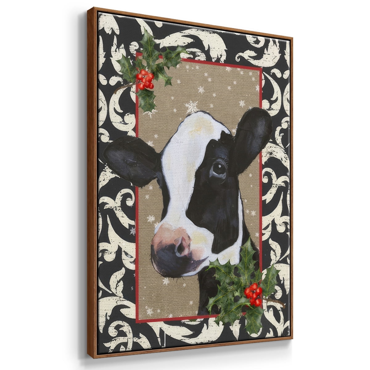 County Christmas Farm I - Framed Gallery Wrapped Holiday Canvas - 17 x 25 - Rosewood Frame
