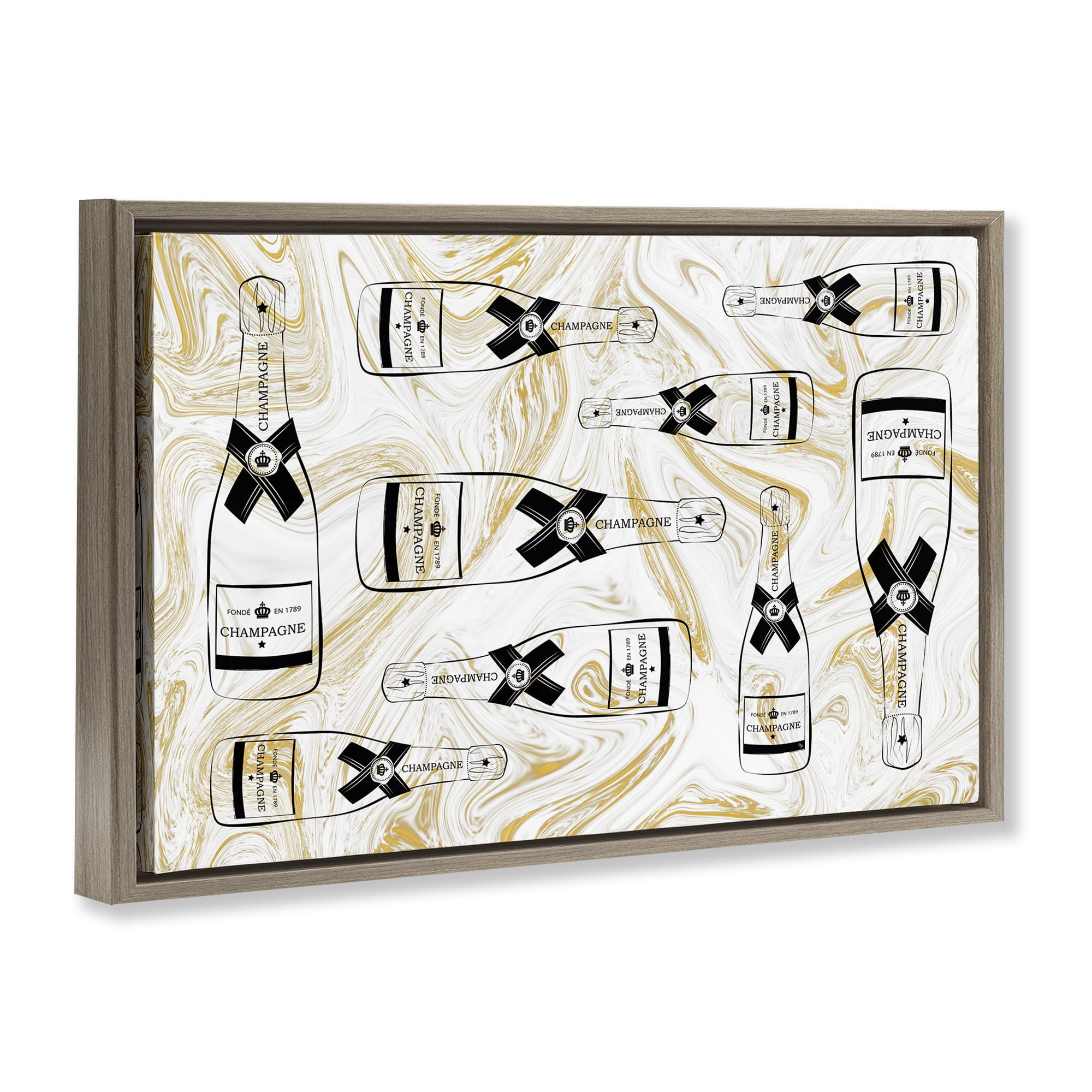 Stupell Industries Gold Streaked Champagne Food & Beverage Painting Brown Floater Framed Canvas Art Print Wall Art, 31 x 21