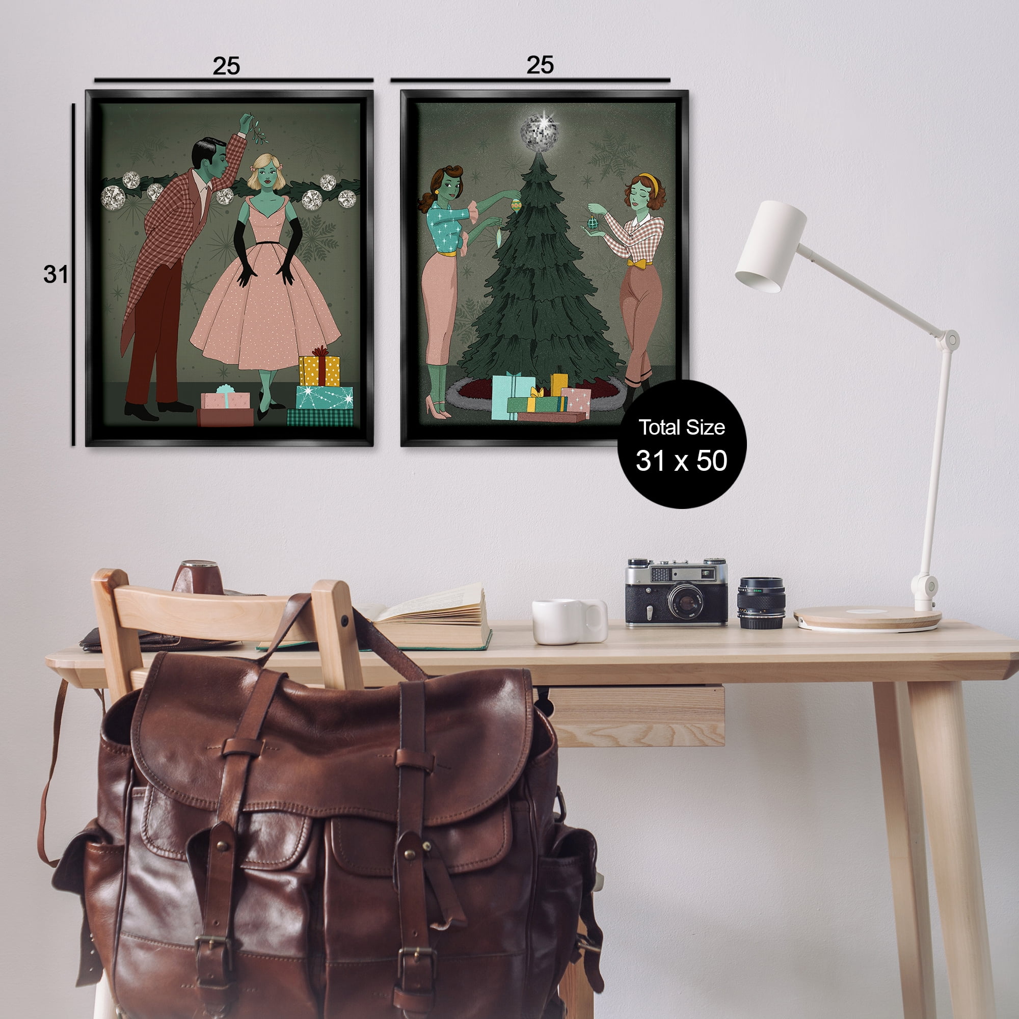 Stupell Industries Modern Festive Holiday Decorating Holiday Painting Black Floater Framed Canvas Art Print Wall Art, 31 x 25, Set of 2
